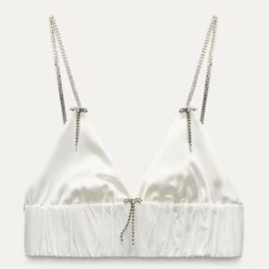 ZARA Ivory Satin Rhinestone Spaghetti Strap Bralette Top--NEW--L